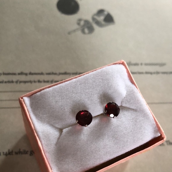 New 14K White Gold Garnet Studs - Picture 2 of 6